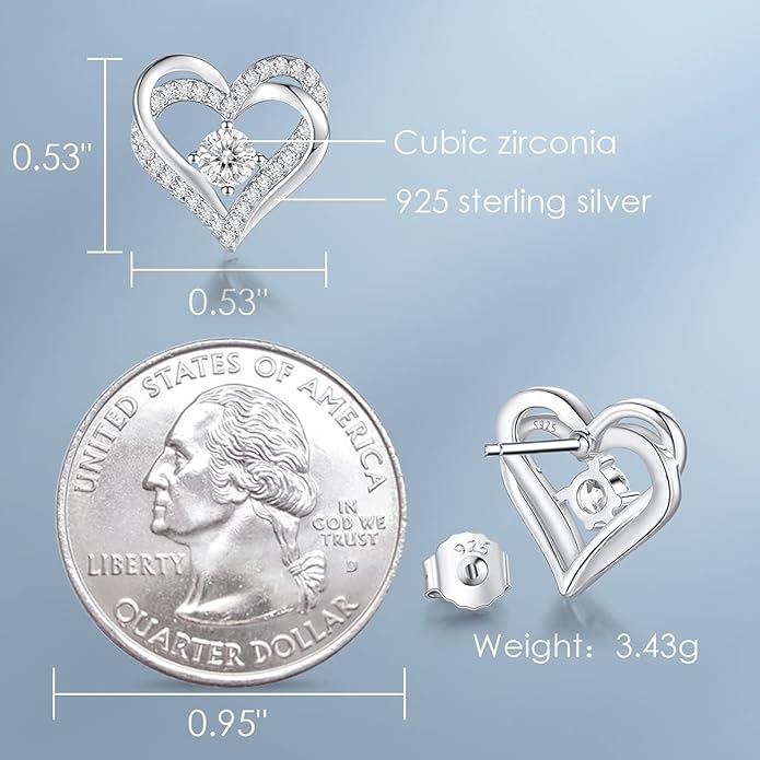 CDE Forever Love Heart Stud Earrings for Women, 925 Sterling Silver Birthstone Heart Stud Earrings Christmas Day Mother's Day Gift Anniversary Birthday Jewelry Gifts for Women Wife Her