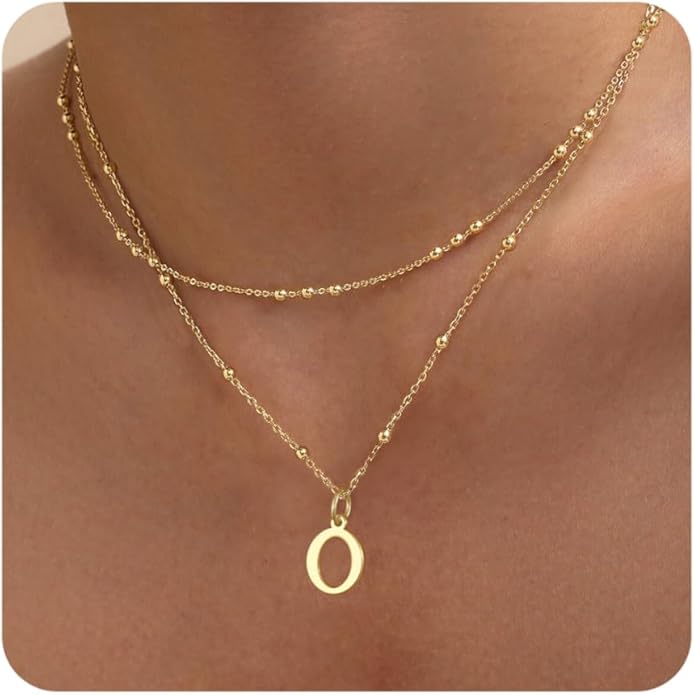 Initial Necklaces for Women, Dainty 14K Gold Plated Layered A-Z Letter Pendant Necklace Trendy Cute Choker Name Charm Necklace Stack Personalized Jewelry Gift for Her Birthday Christmas Gift