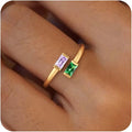 Honsny Gold Birthstone Rings for Women Non Tarnish 14K Gold Plated Adjustable Emerald Ring Cubic Zirconia Gemstone Promise Ring for Her Engagement Personalized Waterproof Jewelry Gifts for Birthday