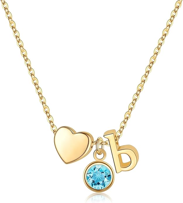 Ursilver Initial Birthstone Necklace for Women - Heart Initial Birthstone Pendant Necklace Personalized Gifts Birthday Gifts for Women