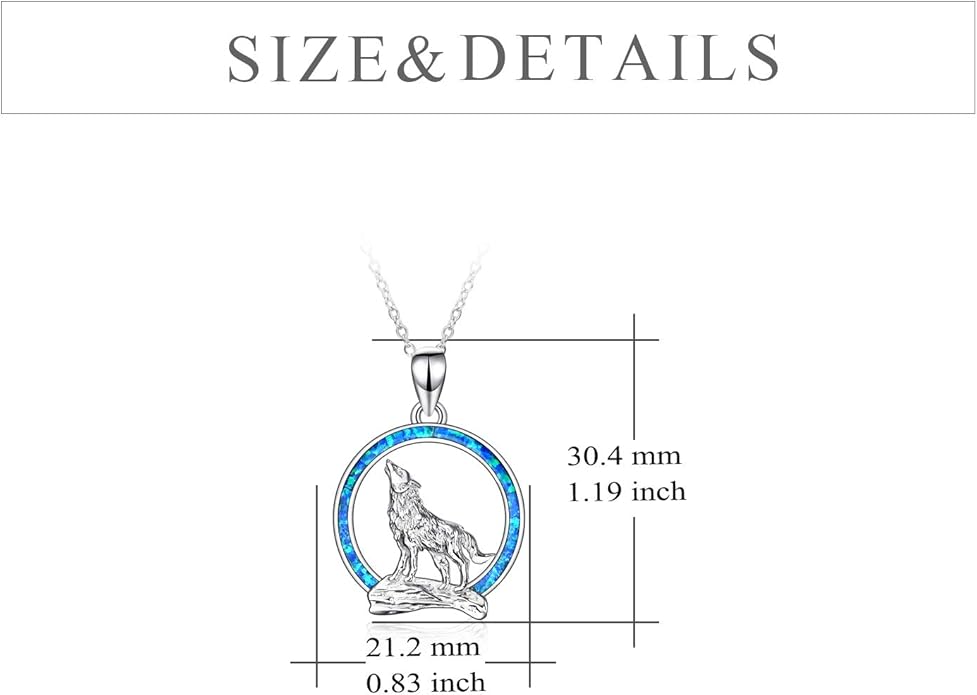 YFN Wolf Necklace Gifts for Men Women Sterling Silver Opal Moon Wolfs Jewelry Birthday 18+2"