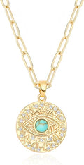 Aobei Pearl 18K Gold Plated Moon Star Lion Evil Eye Love Heart Cross Pendant Necklace Medallion Paperclip Chian Choker Layering Jewery for Women