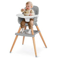 Kinder King 7 in 1 Baby High Chair for Babies and Toddlers with Large Storage Footrest, Booster Seat, Convertible Wooden High Chair with 3-Depth Double Dishwasher Safe Tray, 5 Point Harness, Gray