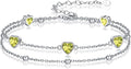 Birthstone Anklet/Bracelets for Women 925 Sterling Silver Charm Link Double Strand Heart Birthstone Jewelry Gift for Wife Women Mother's Day Gift
