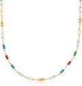 Barzel 18K Gold Plated Multi Stone Crystal Baguette Necklace for Women - Made In Brazil
