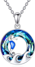 TOUPOP Sea Turtle/Mermaid/Dolphin/Shell/Starfish/Conch/Seahorse Necklace for Women Sterling Silver Ocean Pendant Necklace with Crystal Ocean Beach Charm Jewelry Birthday Christmas Gifts