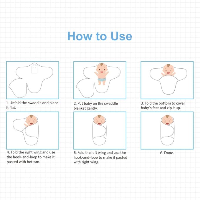 Premium Soft Cotton Baby Swaddle Blankets, Unisex Baby Blanket Wrap for Newborn Baby Boys Girls, Skin Friendly Wearable Swaddling Sleep Sack Calms Startle Reflex (Button, Blue, 3-6 Months)