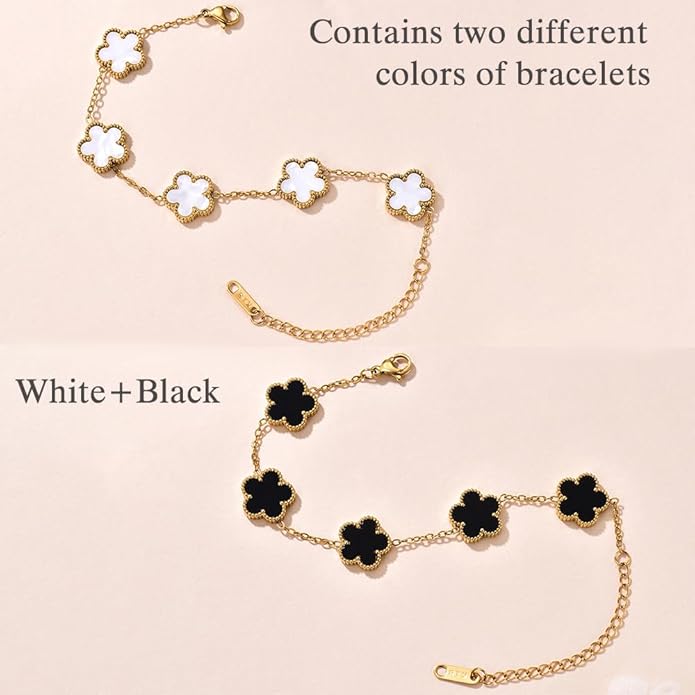 18K Gold-Plated Four Leaf Clover Bracelet for Women,Adjustable lucky Bracelet Set Jewelry Gift-Hypoallergenic Charm for Birthdays, Wellness & Daily Wear