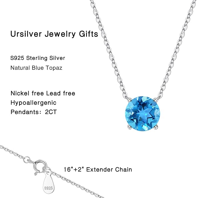 Ursilver Valentines Day Gifts for Her - Birthstone Necklace for Women, S925 Sterling Silver Round Birthstone Necklace Birthday Gifts 12 Months Necklaces for Women Jewelry Gift
