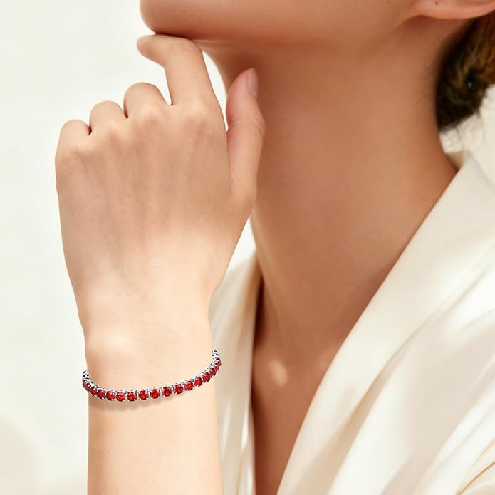 SUNFEEL Birthstone Bracelet Jewelry for Women Sterling Silver with Gold Plated Tennis Bracelet Classic Bolo Adjustable Chain Anniversary Birthday Gifts for Women Mom Wife Her