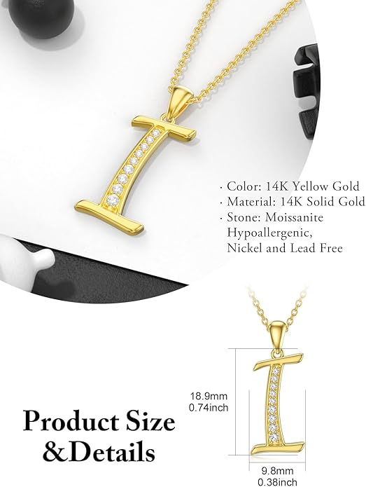 14k Gold Initial Necklace for Women, Solid Gold Moissanite Letter Pendant Necklaces Jewelry for Her Birthday Valentines Day Gifts for Mom Wife Christmas Gifts for Girlfriend Sister