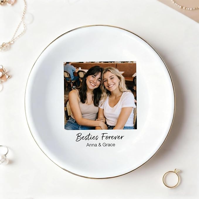 My4gifts Personalized Besties Photo Jewelry Dish, Sisters Jewelry Dish, Custom Besties Gifts, Bff Gifts, Friendship Gift, Best Friend Gift for Women, Custom Jewelrys Plate, Birthday, Christmas/5