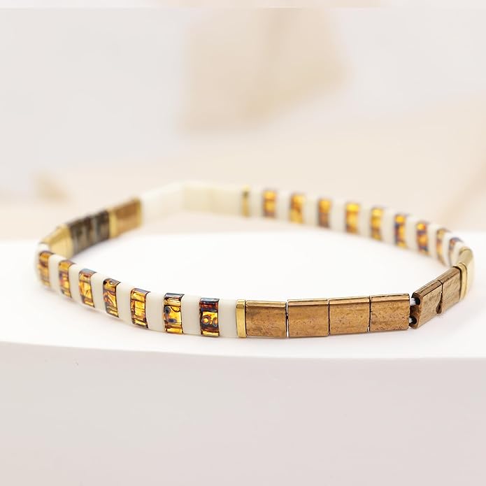 Sonateomber Tila Flat Beaded Stretch Bracelets for Women, Trendy Unique Colorful Square Beads Handmade Stack Bracelet Friendship Accessories Fashion Jewelry Gift