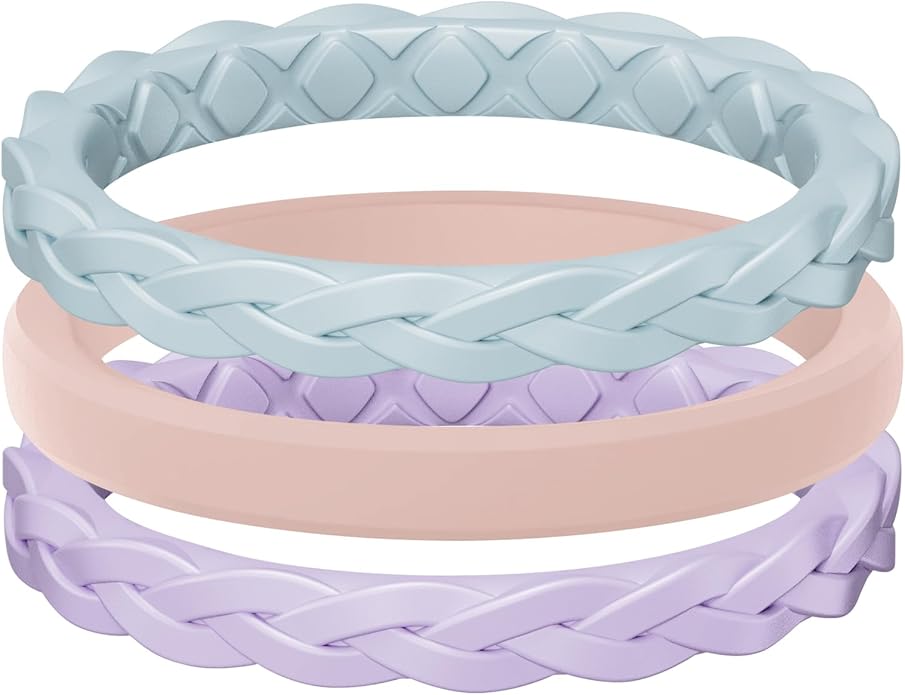Egnaro Women's Wedding Bands, Silicone Thin and Stackable Rubber Engagement Ring, Variety Multipack With Breathable Grooves Workout Accessories