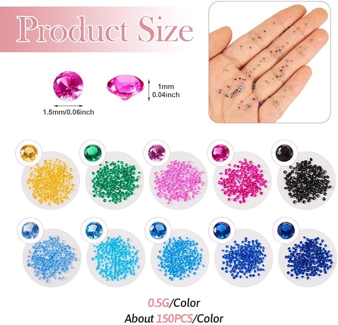 Fashewelry 1500pcs Tiny Cubic Zirconia Stones 1.5mm Pointed Back Faceted Rhinestones Mixed Color CZ Loose Stones for DIY Jewelry Making Replacement