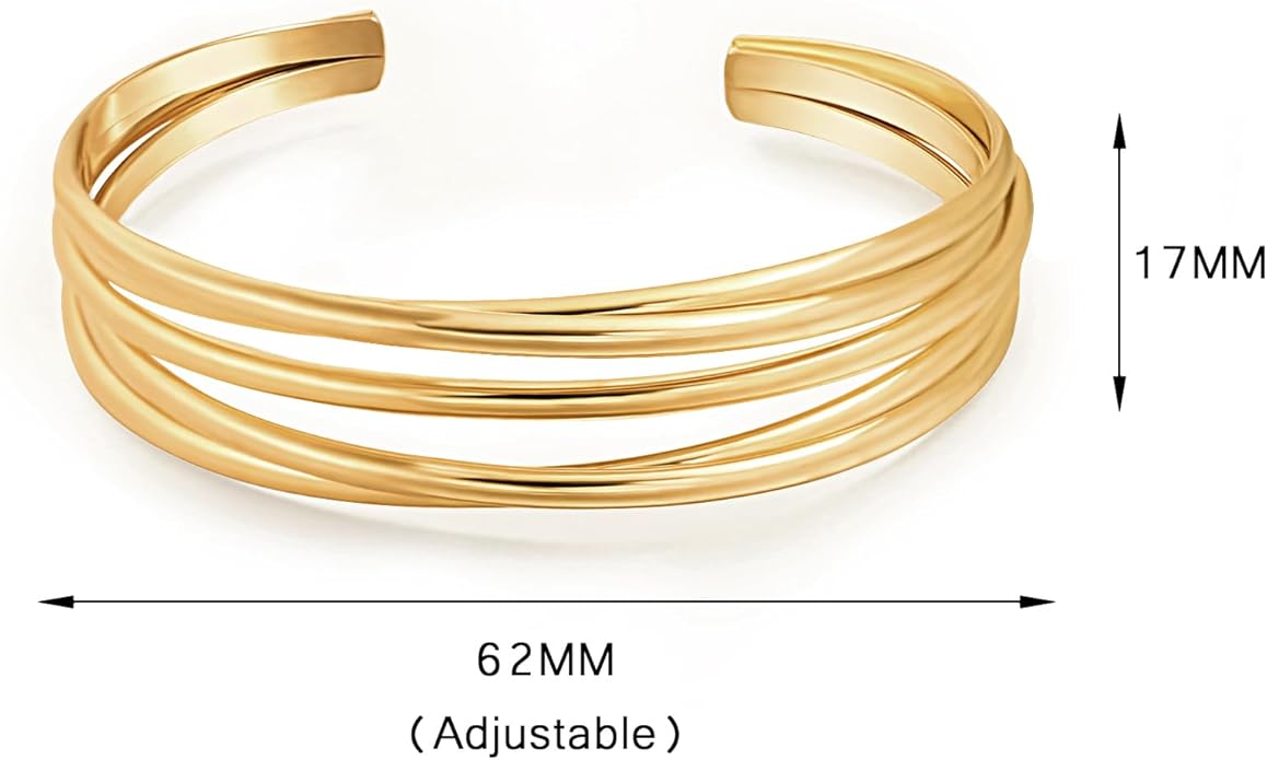 POTESSA 18K Gold Plated Cuff Bracelets Adjustable Dainty Bangle Handemade Jewelry for Women