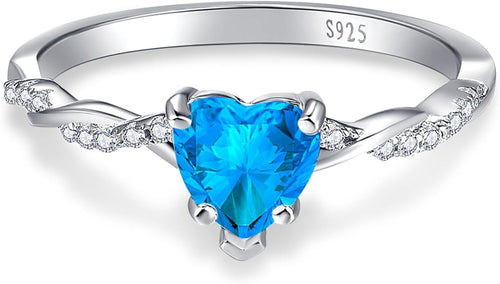 1.25ct Womens Heart Promise Ring, 925 Sterling Silver Heart Cut Created Emerald/Sapphire/Amethyst/Ruby/Cubic Zirconia/Opal Twisted Vine Engagement Ring for Women Size 5-10