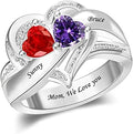 Personalized Heart Birthstone Rings for Women with 2 Birthstones Custom Name Rings for Couple Mother Daughter Jewelry Gift for Mother Her Christmas