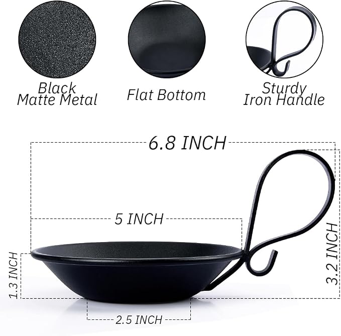 Matte Black Iron Pillar Candle Holder, Flat Base | Thick Cast Metal, Powder - Image 2