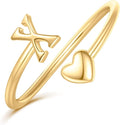 Initial Rings for Women Girls - Valentines Day Gifts for Her, Adjustable Rings for Women Non Tarnish Letter A-Z Dainty Heart Ring Teen Girls Gifts Trendy Stuff Personalized Jewelry Gift