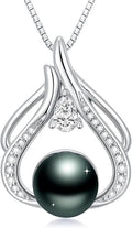 Tahitian Black Pearl 18K White Gold Plated Sterling Silver Heart/Infinity/Four Leaf Clover Pendant Necklace Jewelry Gifts for Women Wife Mom Girlfriend Wedding Birthday Anniversary Christmas