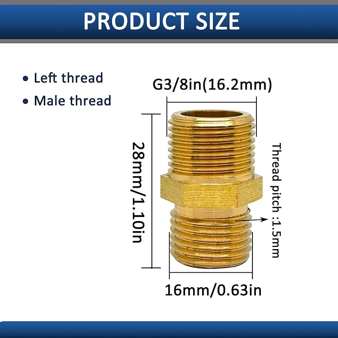 1 Pcs M16 x 1.5mm Male to G3/8in Male Adapter, Welding Hose Coupler Adapte - Image 2
