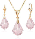 EVEVIC Austrian Crystals Baroque Pendant Necklace Earrings for Women 14K Gold Plated Hypoallergenic Leverback Drop Dangle Earrings Jewelry Set