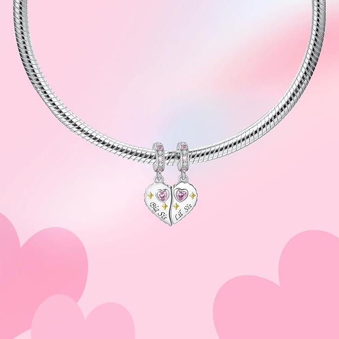 Birthday Fashion Love Heart Dangle Charm 925 Sterling Silver Charms fits Bracelets and Necklace Pendant Bead Charms Jewelry Present for Women Family Friends