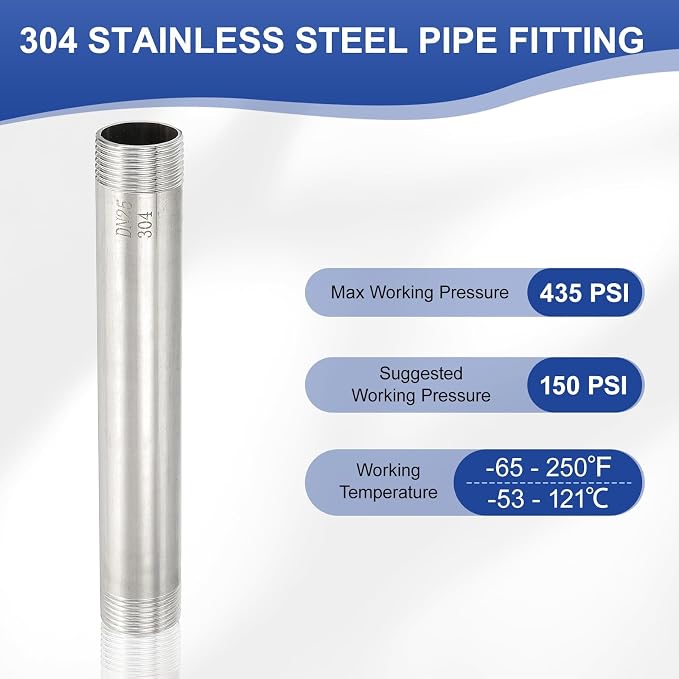 PATIKIL 304 Stainless Steel Pipe Fitting, 2 Pack 1" BSP Male x 1" BSP Male - Image 3
