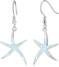 925 Sterling Silver Starfish Earrings With Opal Fish Hoops, Nautical Hawaiian Sea Beach Jewelry for Women and Starfish Lovers
