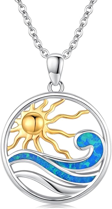 Midir&Etain Ocean Necklace 925 Sterling Silver Blue Opal Necklace Starfish/Flip Flop/Shark Pendant Beach Ocean Jewelry for Women