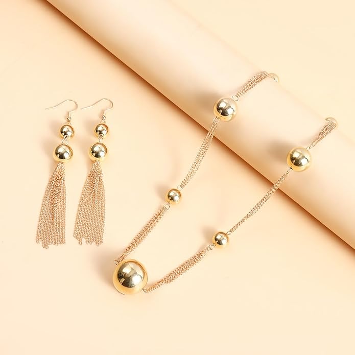 Chunky Gold Beads Necklaces for Women,Vintage Exaggeration Necklace Statement Punk Big Thick Beaded Necklace Fashion Classic Jewelry