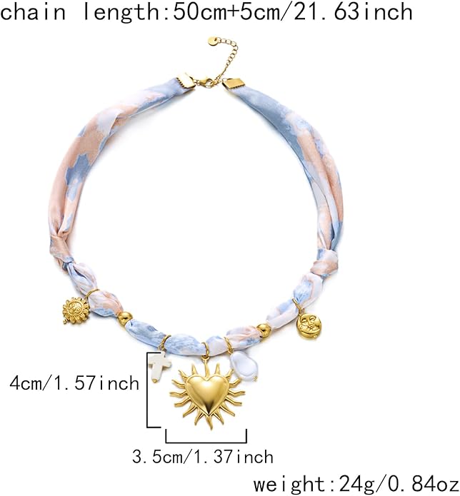 RINHOO FRIENDSHIP Silk Scarf Necklace for Women - Adjustable Boho Vintage Bandana Choker with 18K Non-Tarnish Gold Charms (Assorted Pendants & Patterns) Layered Jewelry Gift Box