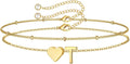 M MOOHAM Valentines Day Gifts for Kids Teen Girls -14K-Gold-Plated Heart Initial A-Z Bracelets for Women Girl Dainty Gold Bracelets Birthday Valentines Gifts for Women Her Teenage Girls Kid Teen Gift