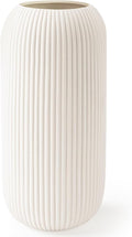 Ceramic Vase for Flowers – Modern Small Ribbed Textured Flower Vase for Home by RIKBVOM