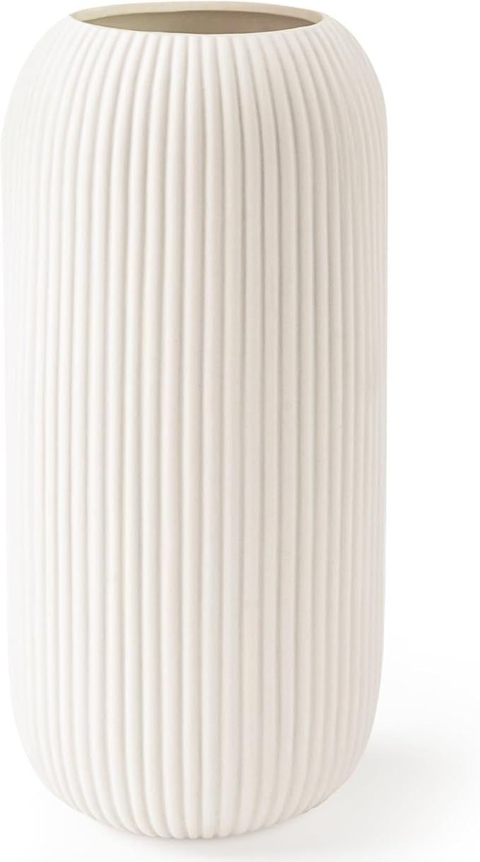 Ceramic Vase for Flowers – Modern Small Ribbed Textured Flower Vase for Home by RIKBVOM