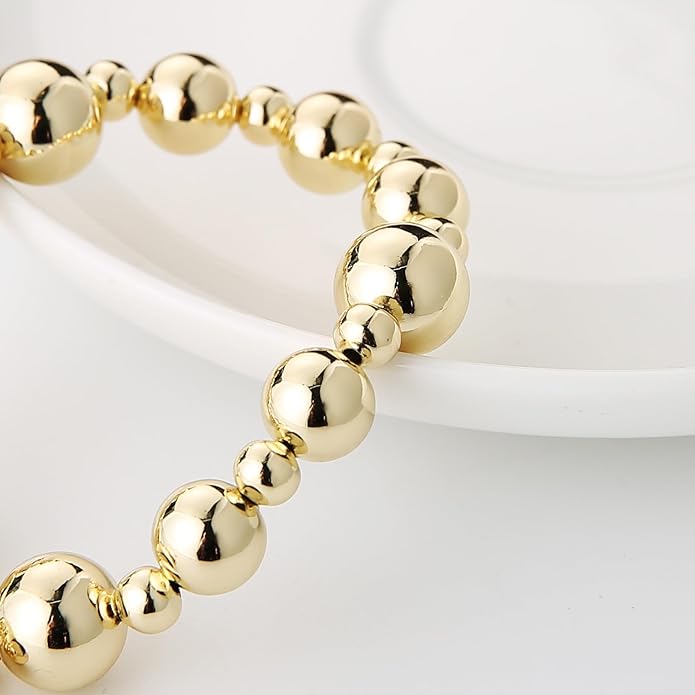 HZMAN Gold-Plated Brass Stretch Bracelet One-Size-Fits-All Wrist Bead Accents Beach & Daily Wear Lightweight & Hypoallergenic Jewelry Gift for Women