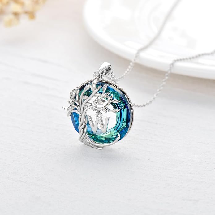 TOUPOP Gifts for Women Tree of Life Necklace 925 Sterling Silver Initial Pendant Family Tree Crystal Jewelry Valentine's Day Birthday Gifts for Her Mom Wife Girlfriend Daughter