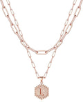 M MOOHAM Valentines Gifts for Women Teen Girls, 14K-Gold-Plated Initial Necklaces for Women Cute Hexagon Letter Initial Necklace Layered Necklaces for Womens Teen Girl Valentines Jewelry Gifts