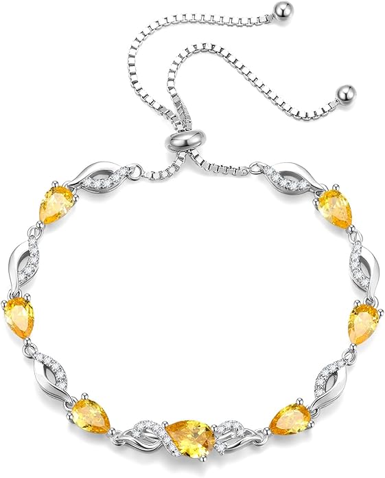 FANCIME Birthstone Teardrop Tennis Bracelet for Women, Sterling Silver 9x7mm main Gemstone Bolo Adjustable Chain Bracelet Fine Jewelry Birthday Gifts for Women Mom Wife Her