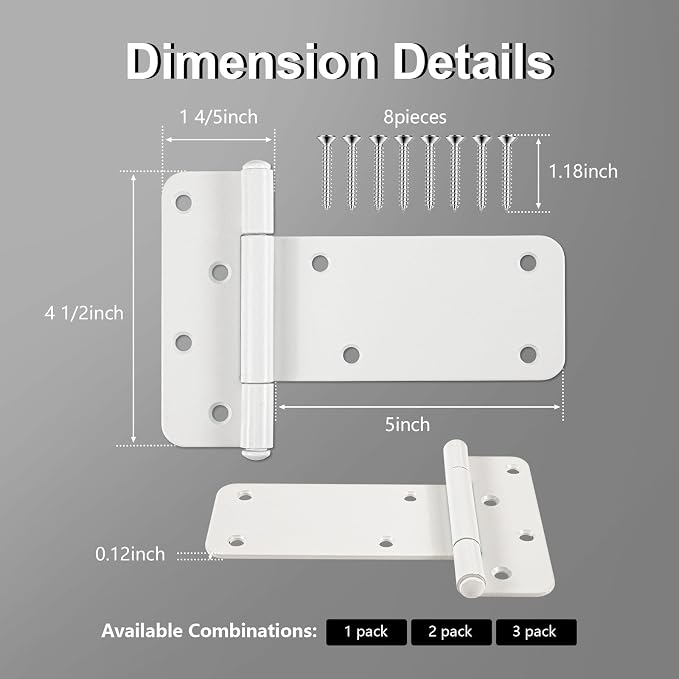 6 Pack 5" Door Hinges, 260 Lbs Capacity Heavy Duty Gate Hinges | Matte white - Image 2