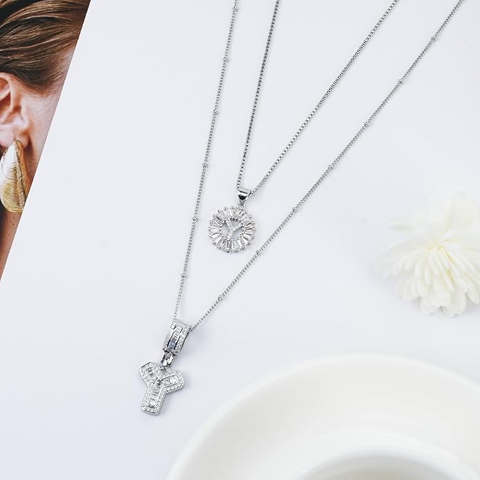 14K Gold Plated Alphabet Necklace Cubic Zirconia Letter Pendant, Personalized Name Jewelry Gift for Women, Customizable A-Z, Birthday/Mothers Day Gifts for Womens