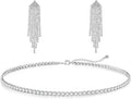 Tennis Necklace Bracelet for Women, Sterling Sliver, Dainty Chocker Necklace, Crystal Bracelet for Women, Wedding Jewelry for Bride, Sparkly Party Prom Hypoallergenic