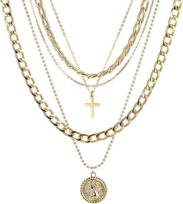 Pirate Necklace Chunky Gold Necklace for Women vintage Pirate Coin Pendant Necklace Fashion Chunky Chain Choker Necklaces Pirate Costume Women Men Jewellery