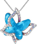 Valentine's Day Gift Butterfly Birthstone Crystal Necklace, Silver Tone with 18”+2” Chain, Necklace for Mother’s Day Anniversary Birthday Gifts for Women and Daughter