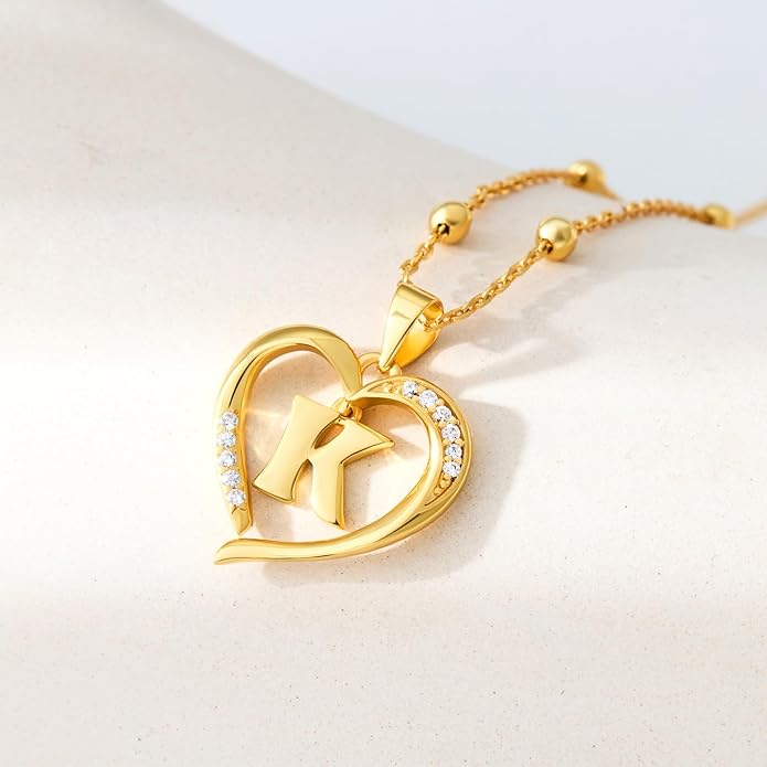Cicy Bell Womens Heart Initial Necklace for Women 18k Gold Plated Shell Personalized Letter Pendant Necklace 17.7'' with 2'' Extender