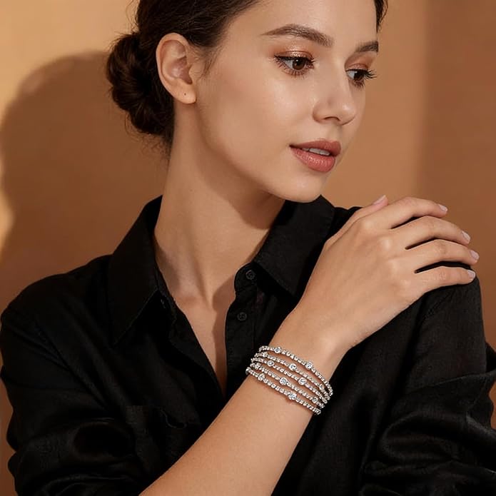 Suyi Rhinestone Bracelet Multilayer Gold Cuff Bracelet for Women Crystal Braidal Bracelets
