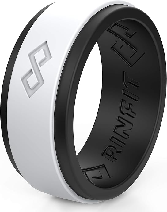 Rinfit Silicone Rings for Men 9mm Wide, 2mm Thick - Mens Rubber Wedding Bands - Infinity Ring with 2 Layers - Patented Design