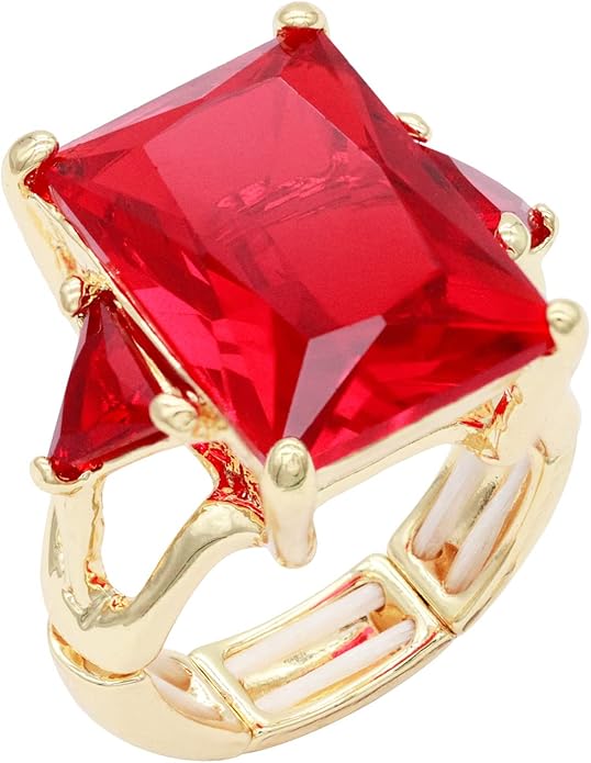 Lavencious Big Bold Radiant CZ Stones Stretch Rings for Women Size for 7-9