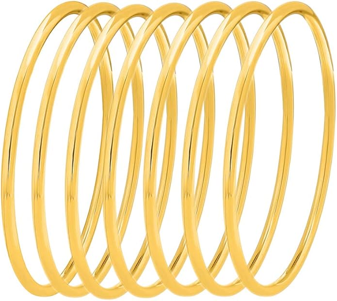 Edforce Stainless Steel Glossy Thin Round Bangle Bracelet Set for Women, Set of 7